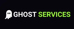 Ghost Services logo with wordmark white and green and background png